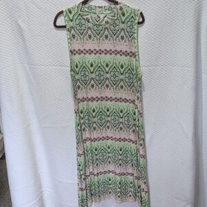 Cato Green and Pink Sheath Midi Dress Sleeveless Resort Wear